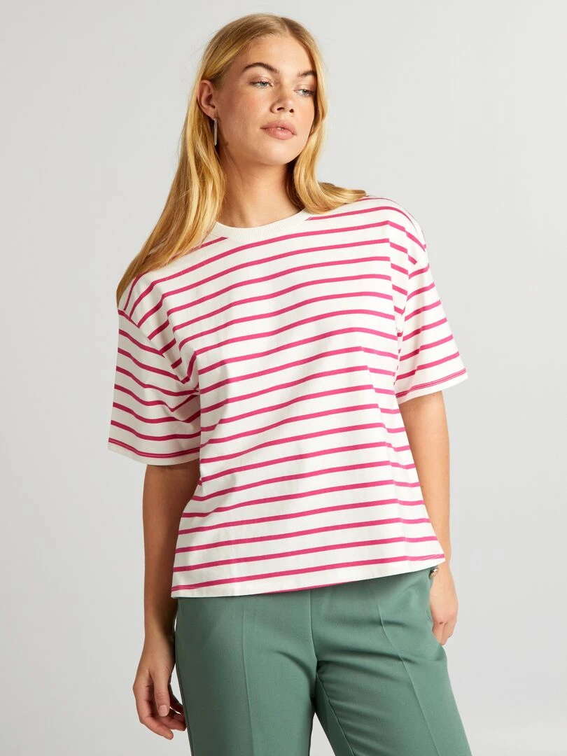 T shirt en maille jersey   Tough Cotton™   Rose/blanc