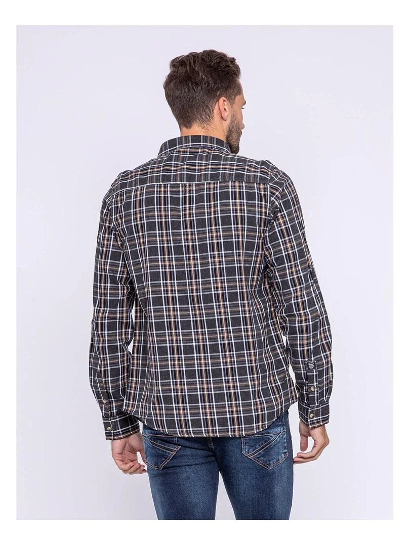 Chemise manches longues carreaux pur coton TILOUP Marron