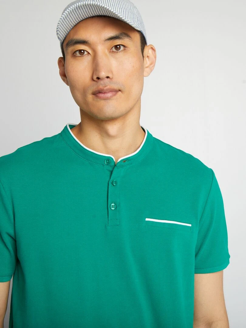 Polo à col mao en piqué de coton Vert