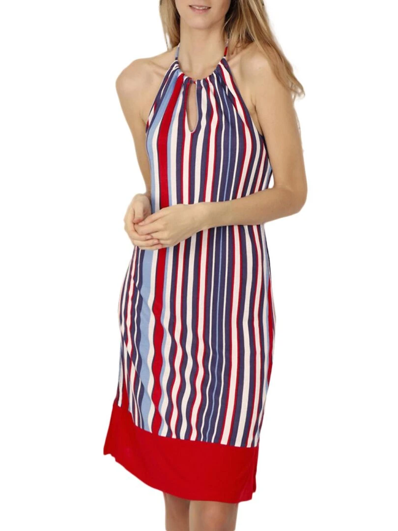 Robe estivale dos nu Elegant Stripes rouge Rouge