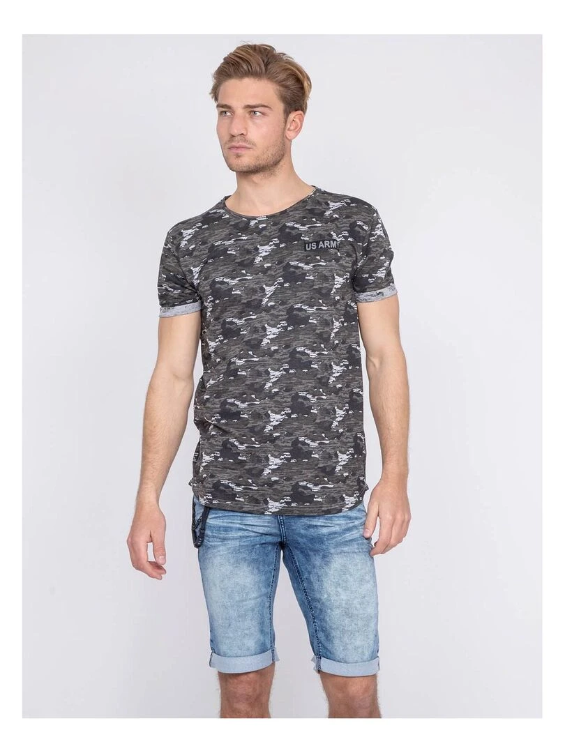 T shirt coton militaire NIMON Gris chiné