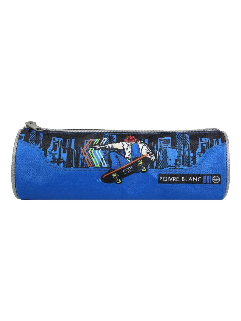 BAGTROTTER Trousse scolaire ronde Poivre Blanc Bleu Skate Bleu