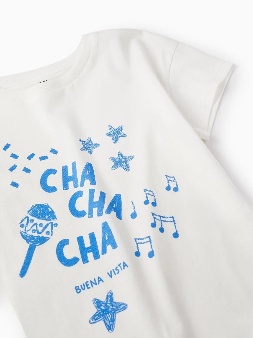 Débardeur en coton pour fille 'Cha Cha Cha' manches courtes   Blanc