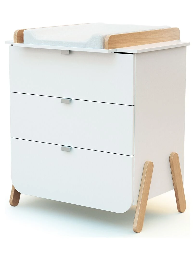 AT4 Commode à Langer PIRATE Blanc et Hêtre Marron foncé