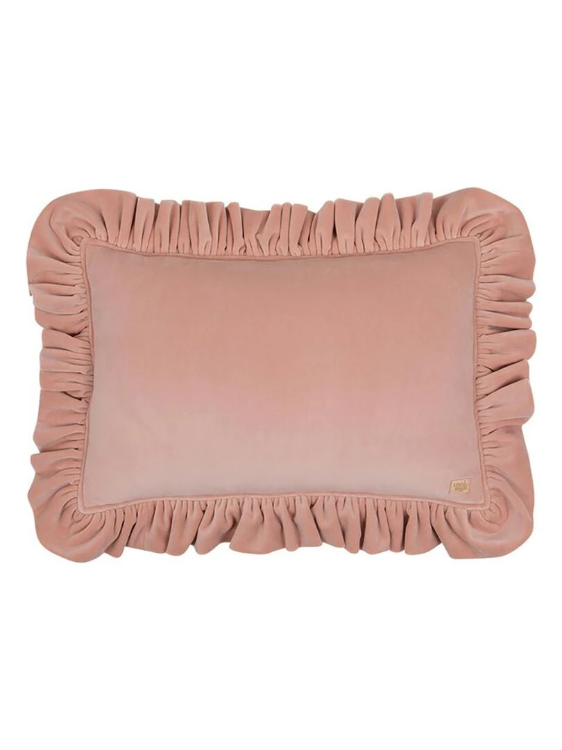 Coussin velours avec volant Pêche clair Rose rouge