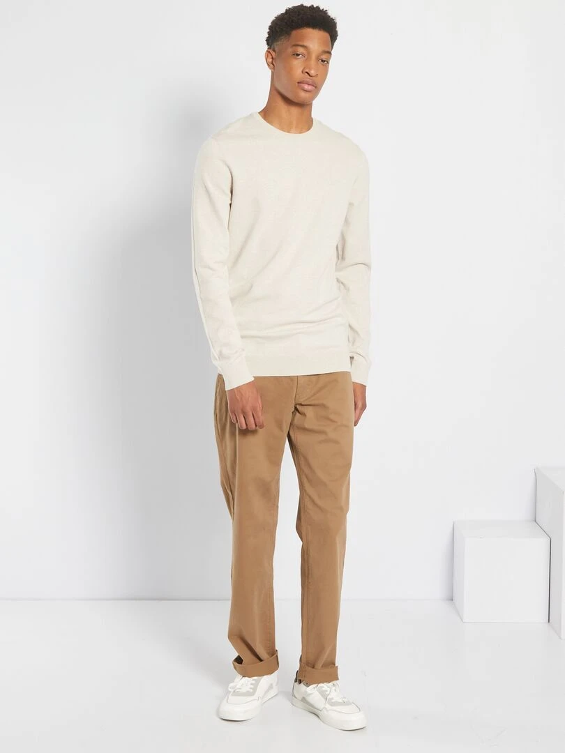 Pull uni à col rond +1m90 Beige
