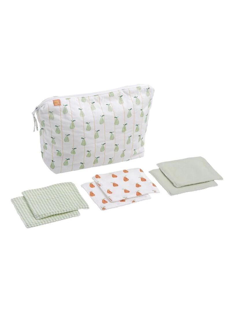 Trousse de toilette et carrés éponge en coton Vert tilleul SAUTHON Vert tilleul