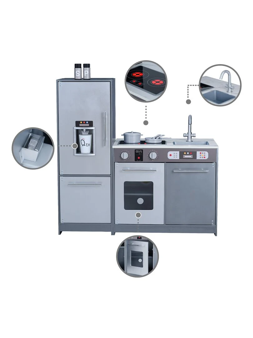 Teamson Kids Cuisine De Jeu En Bois Pour Enfants Milano Et 10 Accessoires Gris TD 13397B   N/A