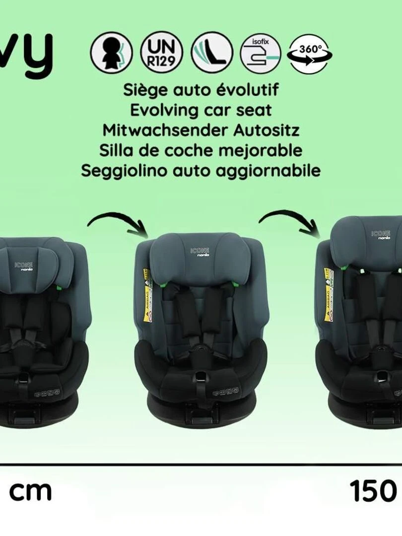 Migo   Siège auto ICONE pivotant 360°   gris anthracite