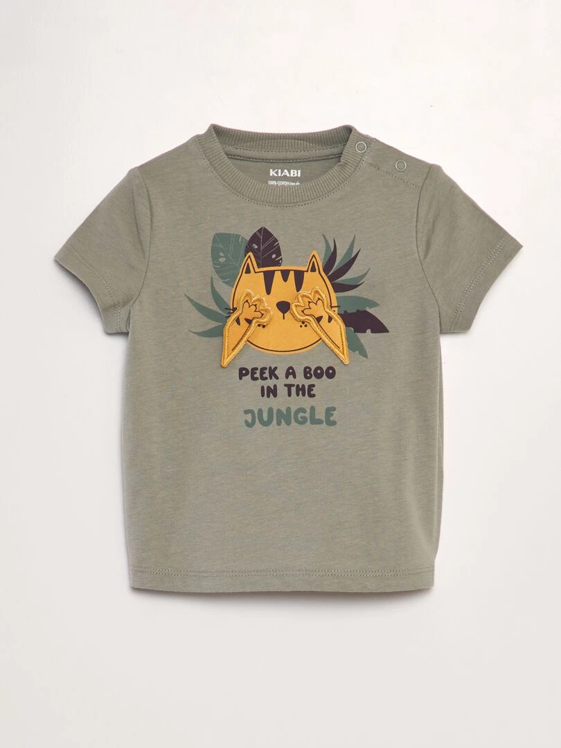 T shirt avec animation en relief Kaki