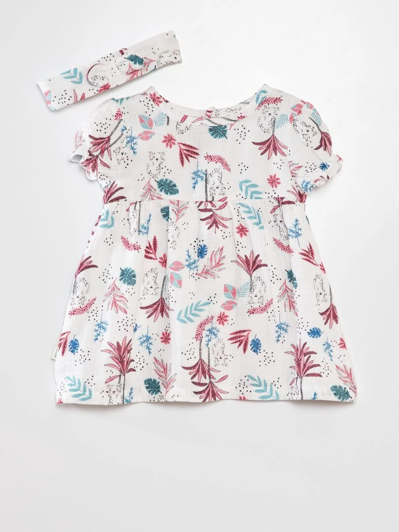 Robe + bandeau en gaze de coton imprimé 'Petit Béguin' Imprimé tropical