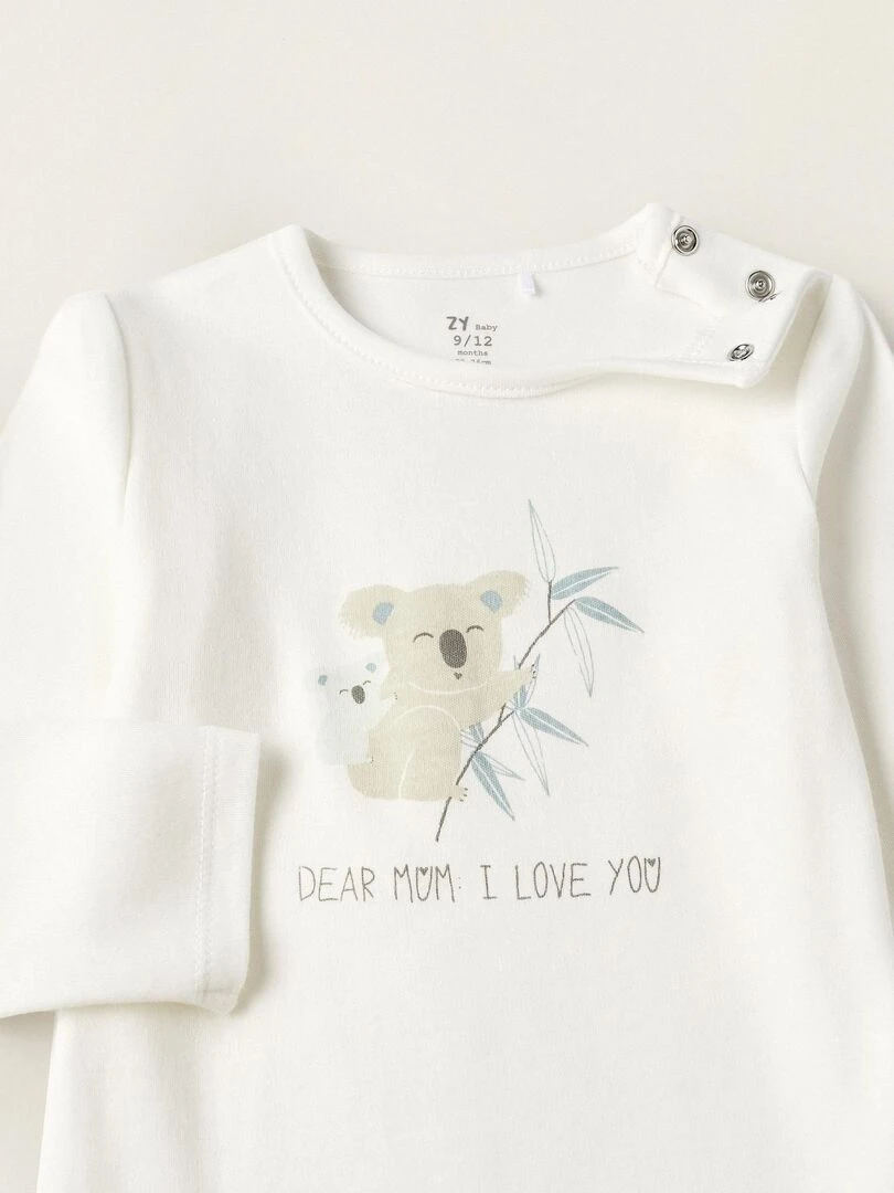 Pyjama en coton pour bébé garçon 'Chère Maman' manches longues LITTLE LOVE NOTES   Blanc