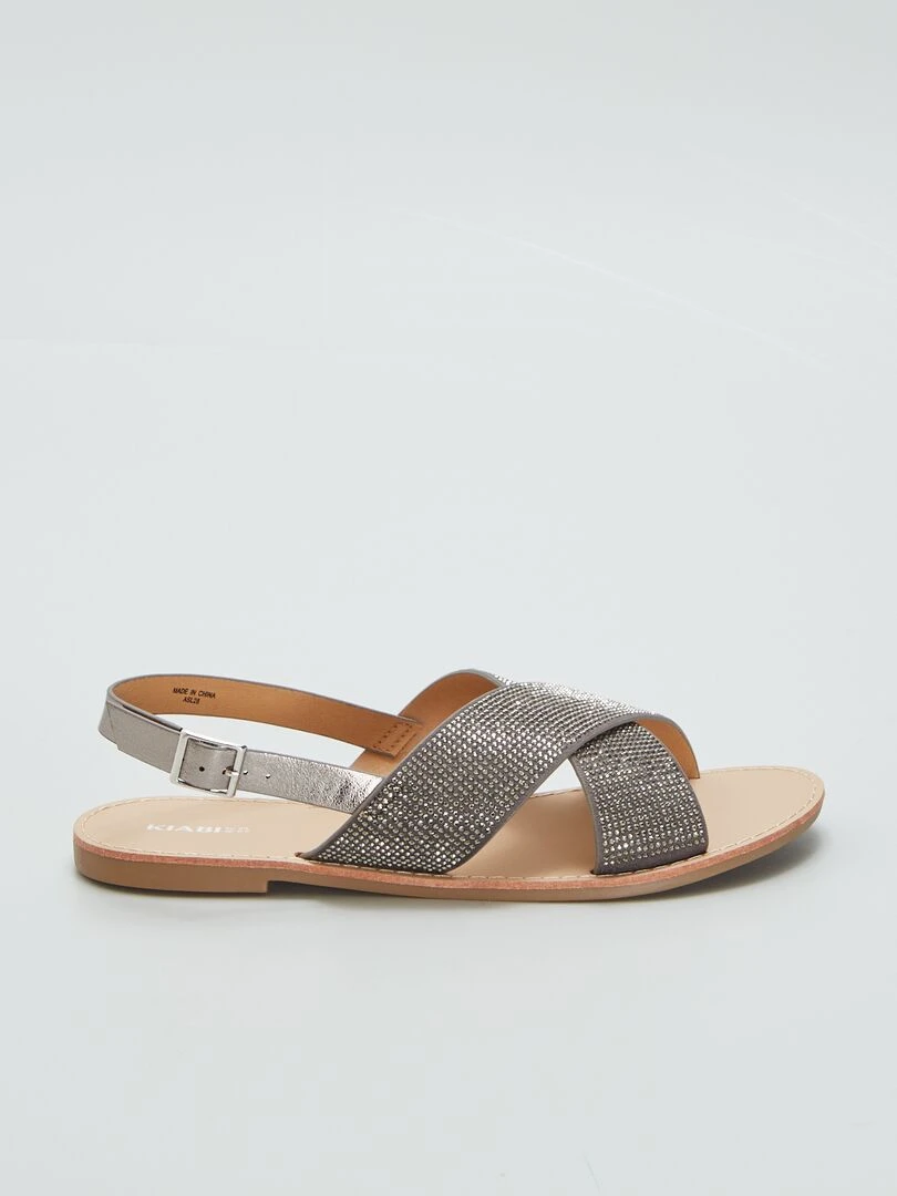Sandales à brides avec strass Gris