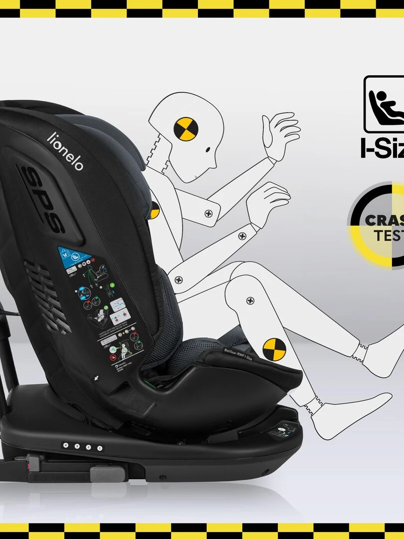 Siège auto bébé évolutif LIONELO Bastiaan RWF i Size   Groupe 0/1/2/3   360° ISOFIX   Gris   Noir Gris
