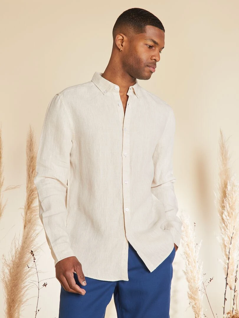 Chemise droite en lin   beige
