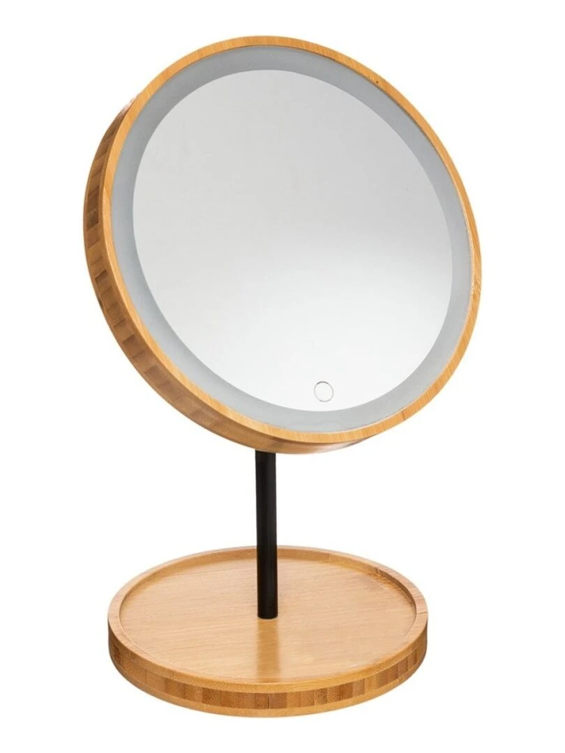 Miroir LED sur pied en bambou Beige