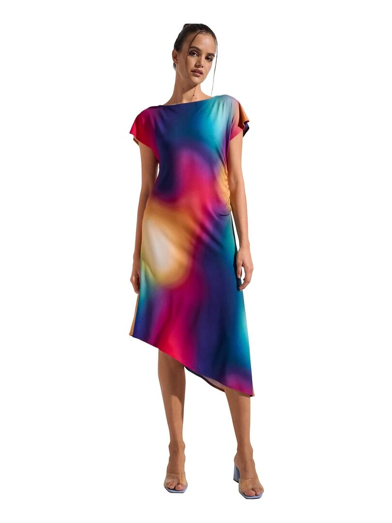 Robe estivale asymétrique manches courtes Olympia Multicolore