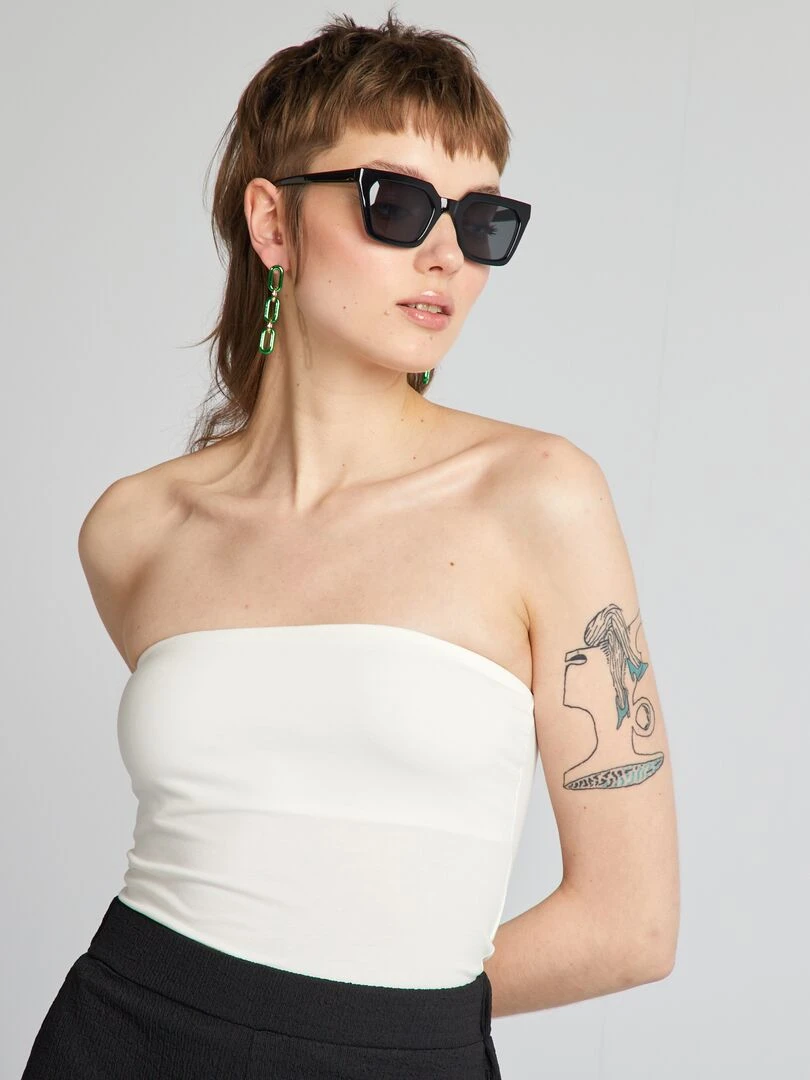 T shirt bandeau côtelé blanc