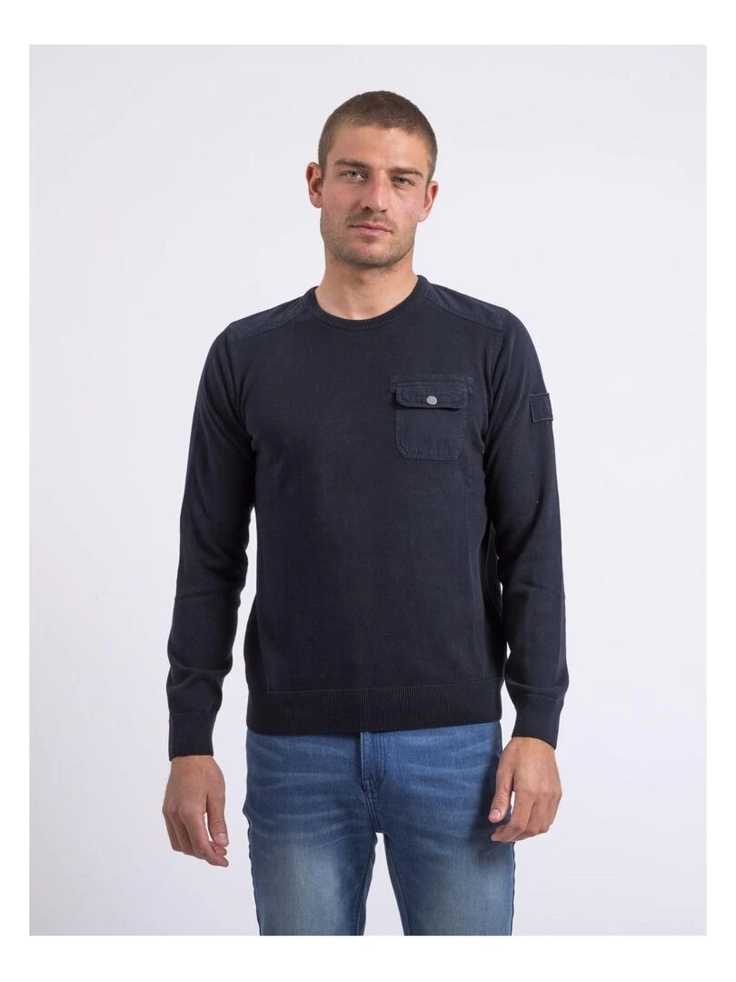 Pull fin col V coton ANTON Bleu marine
