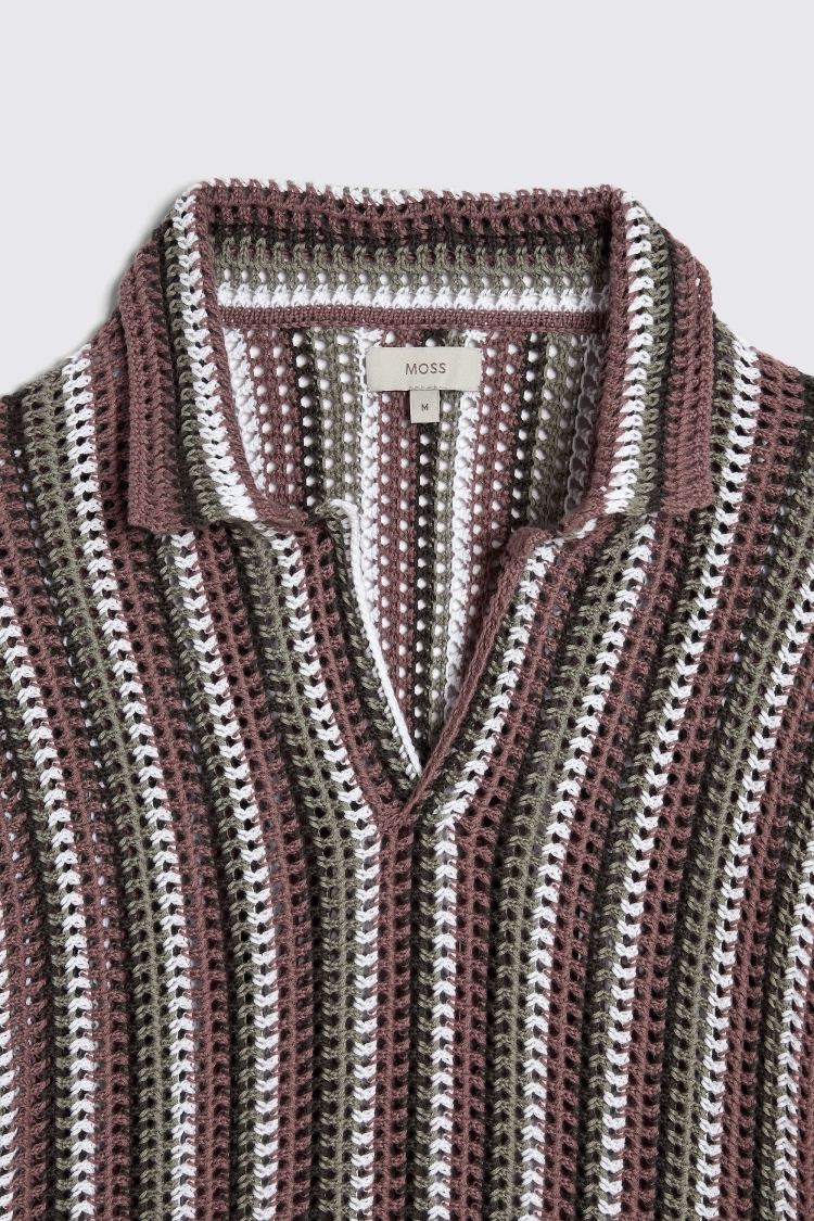 Pink & Green Open Knitted Skipper Polo   Buy Online at Moss