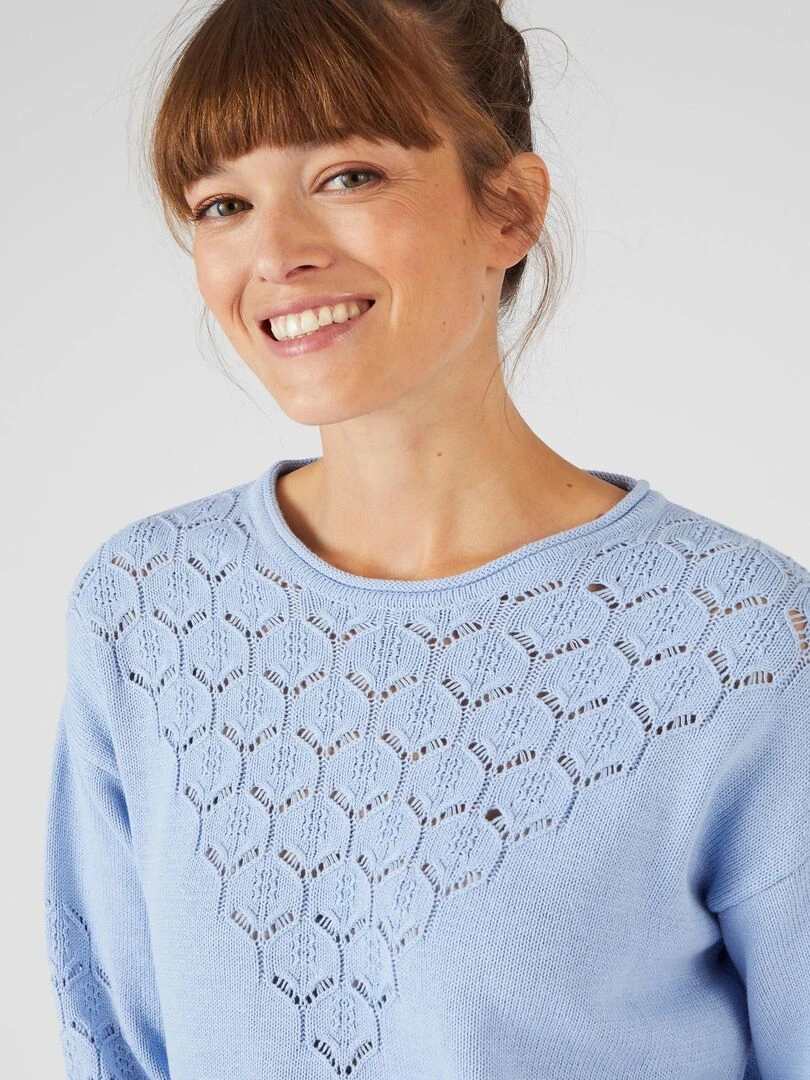 Pull maille ajourée   Damart   Bleu gris