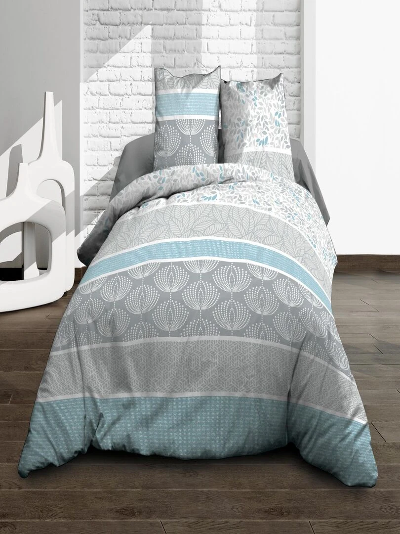 Housse de couette 220x240 + 2 taies Pur coton 57 fils Louise bleu Bleu