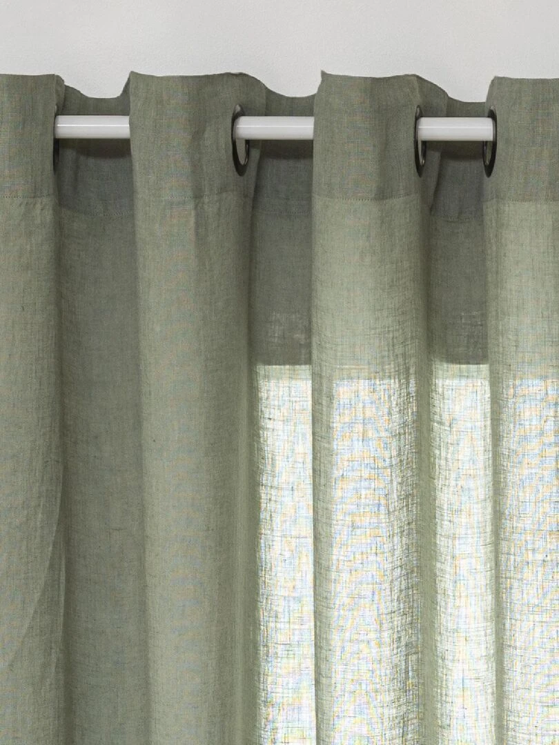 Rideau Voilage  100% lin bourdon noir   Vert olive