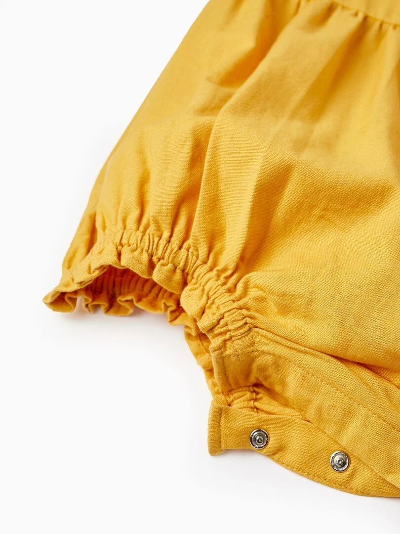 Combinaison En Coton Et Lin Avec Broderies Pour Bébé Fille   Jaune