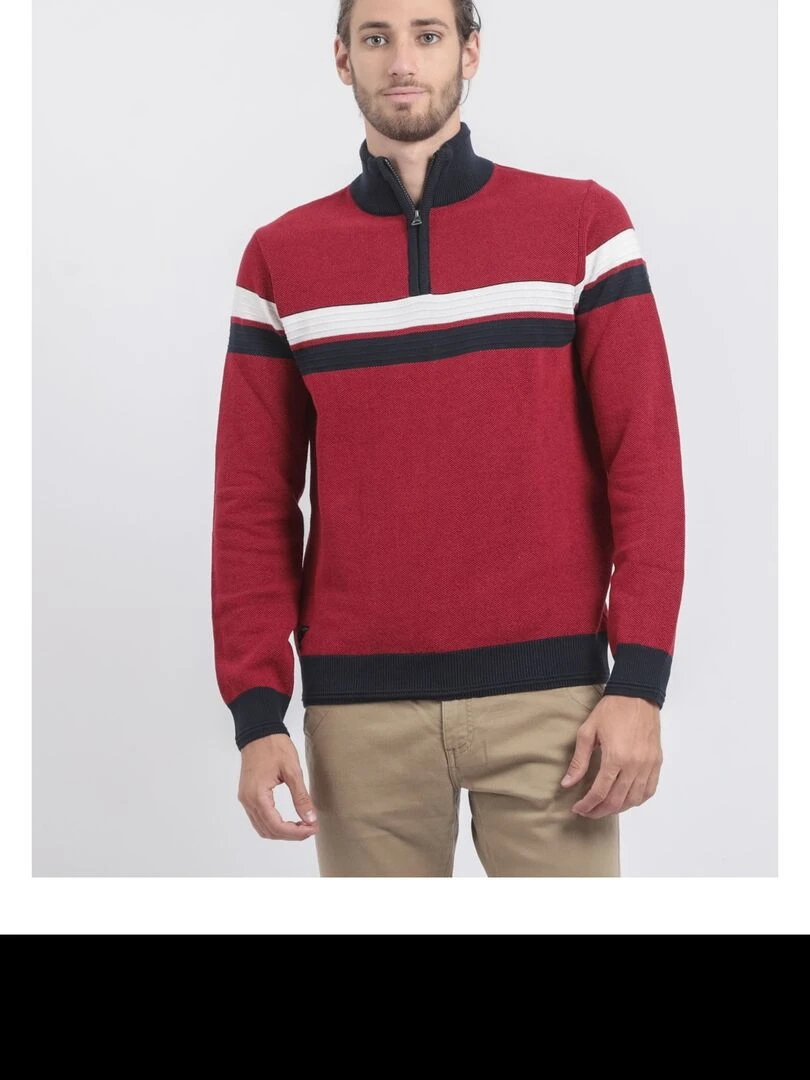 Pull col montant zippé pur coton LODJEFF Rouge
