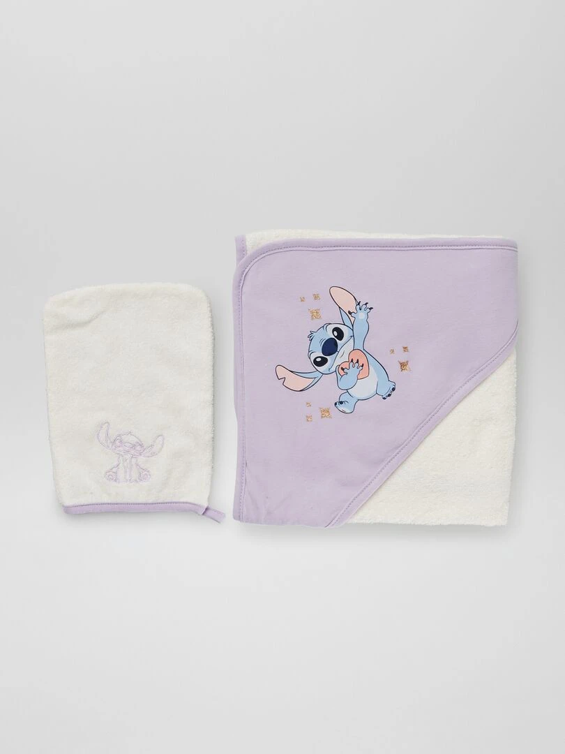 Cape de bain + gant de toilette 'Stitch'   Violet