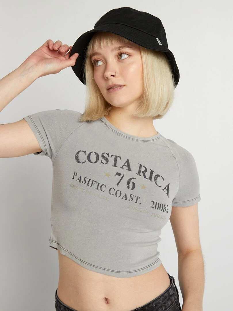 T shirt cropped 'London' Gris