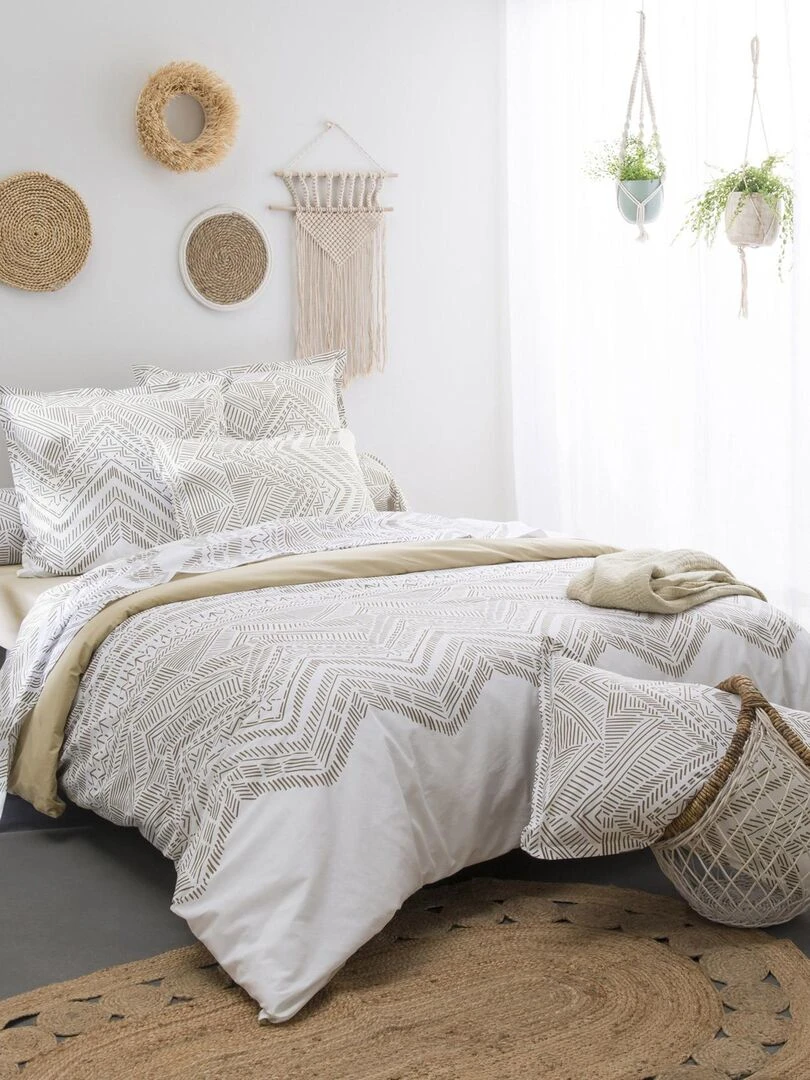 Ensemble draps et taie imprimé Ramatuelle Beige clair