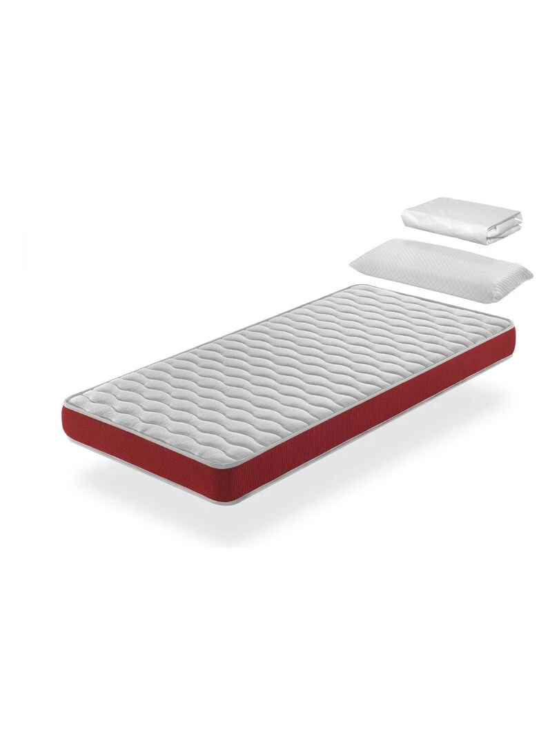 Pack matelas VELVET 57x117 epaisseur 11 cm + plan incline 15º + protege matelas 57x117cm   Blanc Rouge
