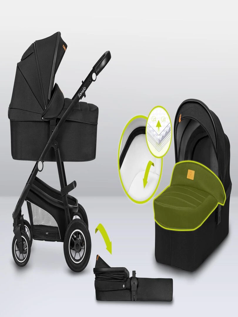 LIONELO Bianka 3 en 1   Poussette Trio   Jusqu'à 22Kg   Noir   Noir