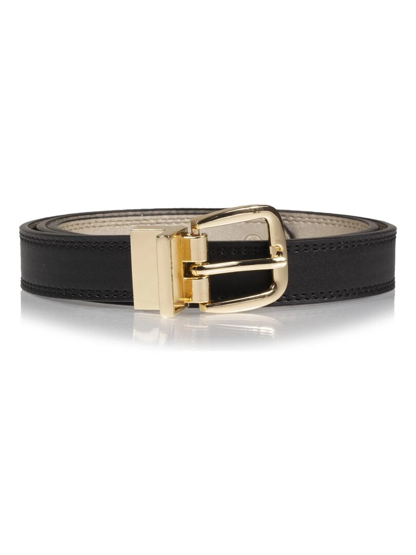 Ceinture Femme Lisse 2 en 1 Noir/Doré Noir Doré