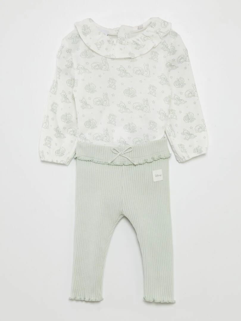 Ensemble 3 pièces body + legging + bavoir   Vert