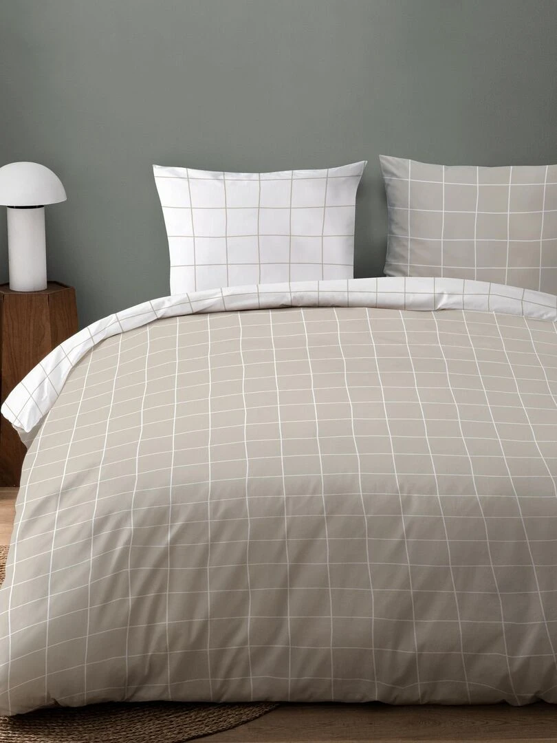 Parure de lit imprimée 100% coton CHECKS Beige gris