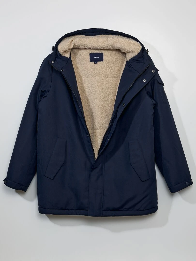 Parka à capuche doublée sherpa   Bleu