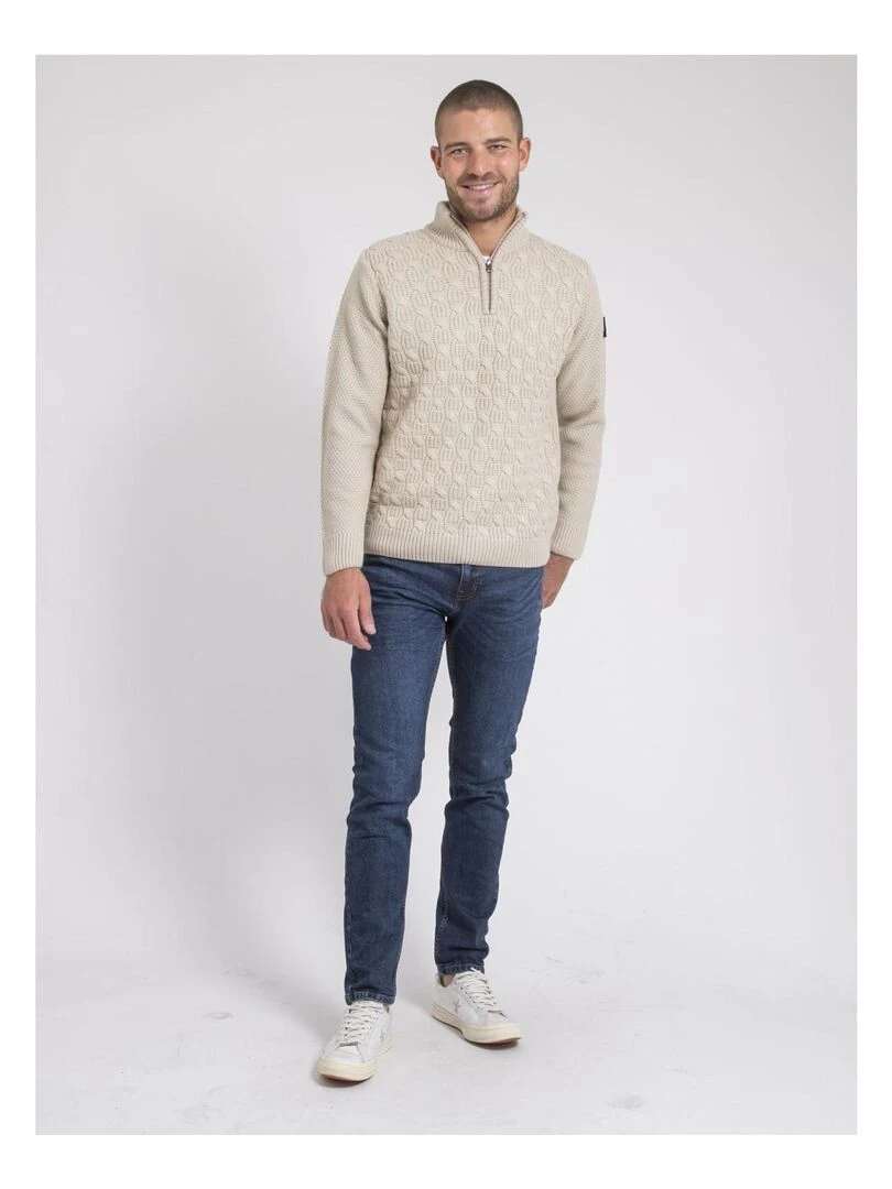 Pull col montant zippé LUSTANG   Beige
