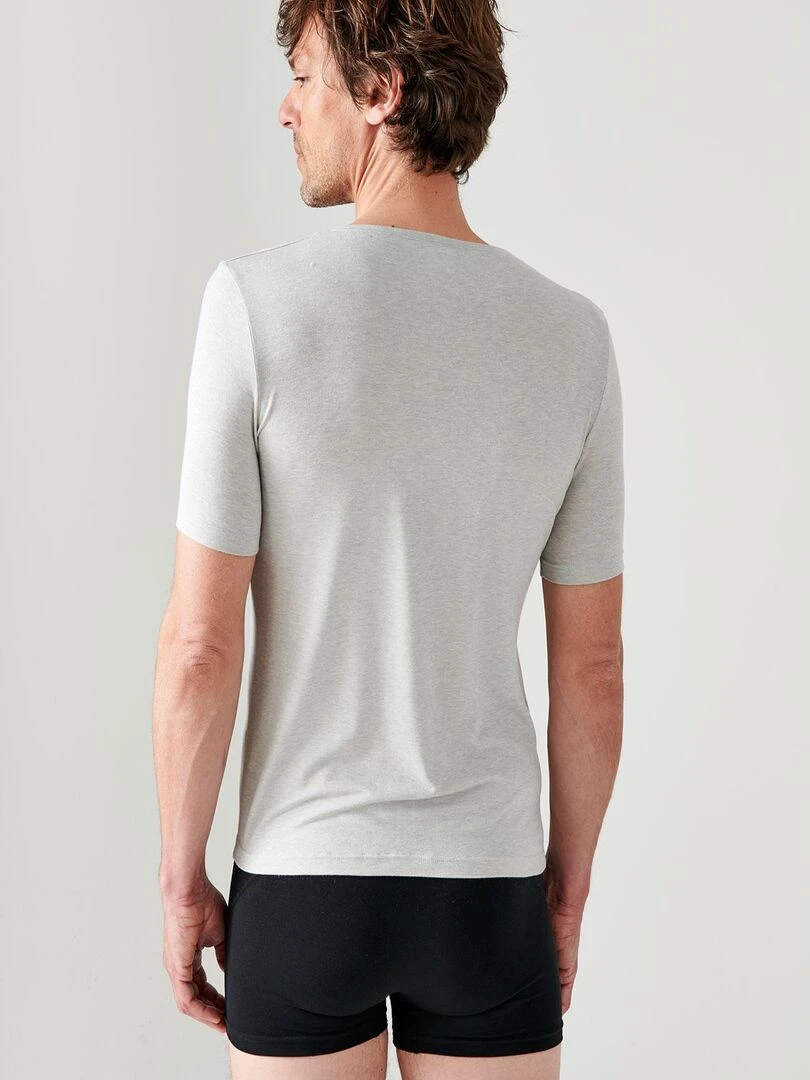 T shirt col V manches courtes maille classique Thermolactyl   Damart   Gris chiné