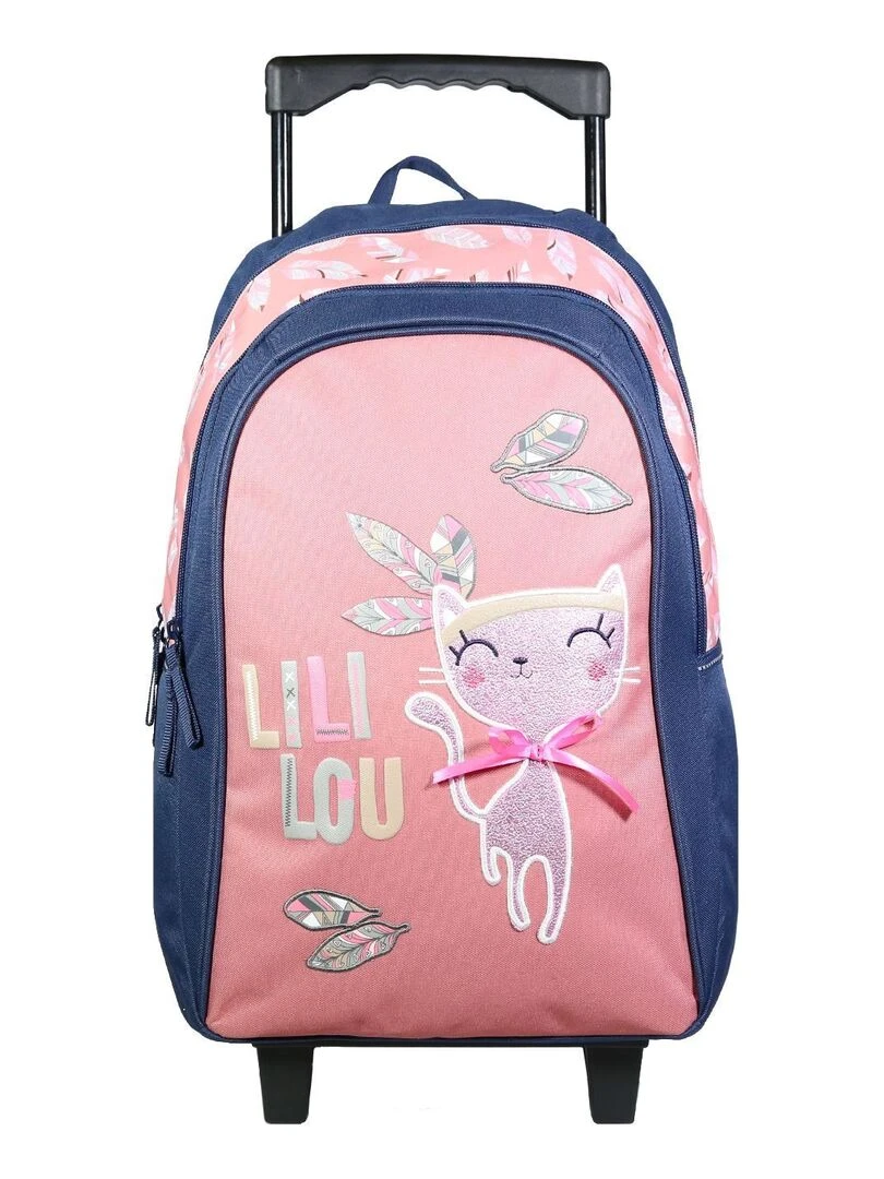 BAGTROTTER Sac à dos à roulettes Lili Lou Chat Rose Rose