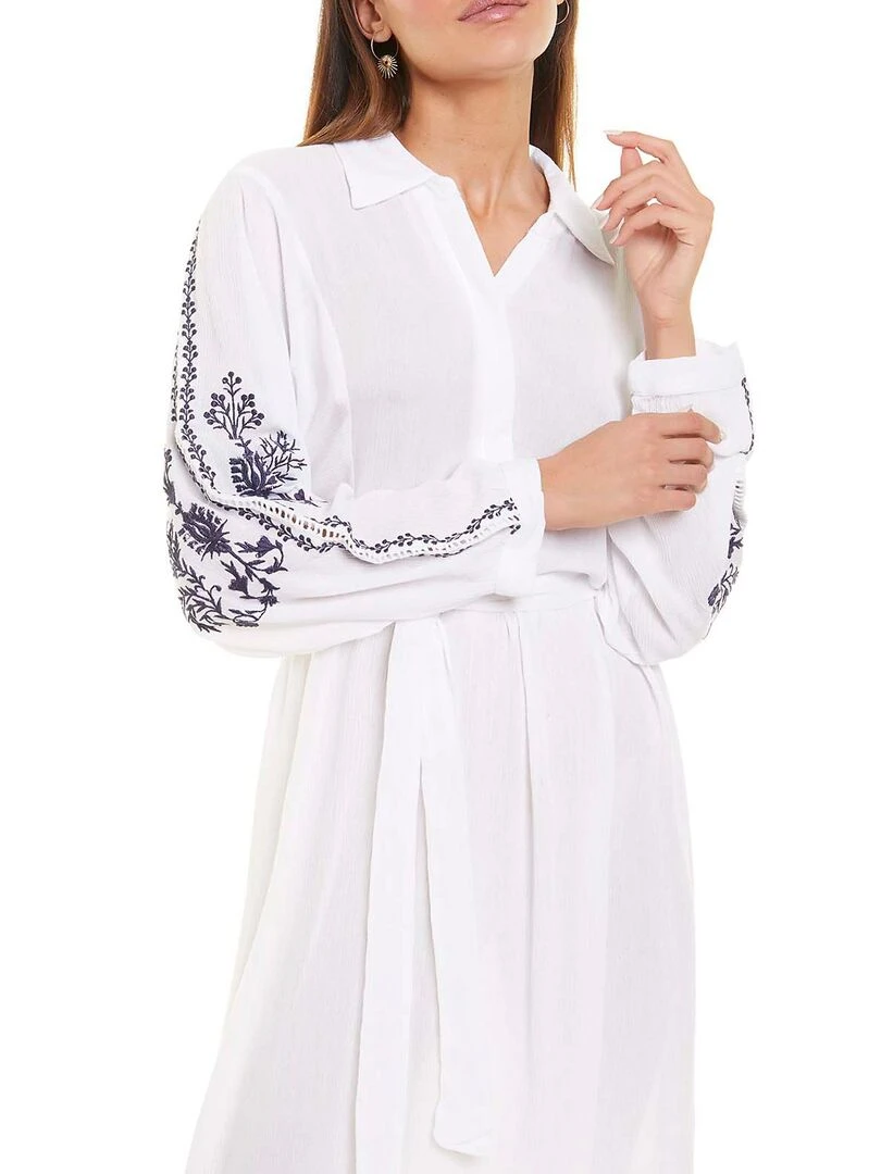 Robe estivale mi longue manches longues blanc   Blanc
