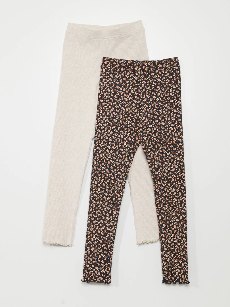 Lot de 2 leggings côtelés Beige/fleuri