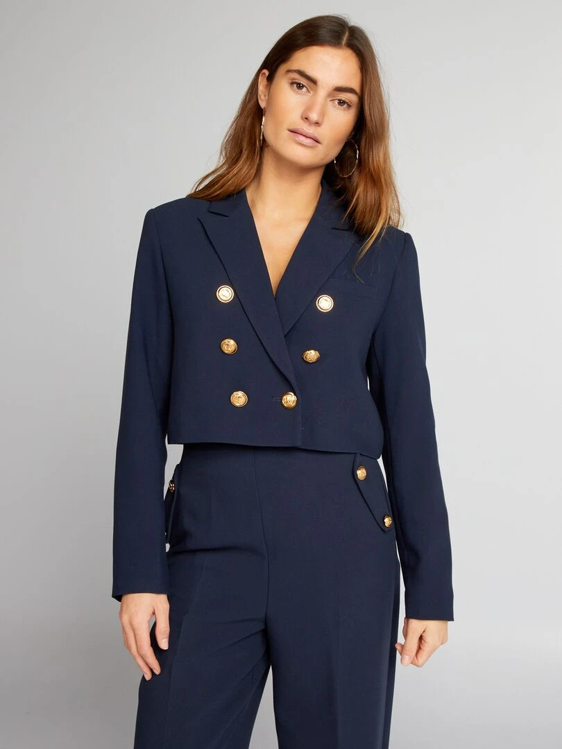 Blazer court à boutons dorés Bleu