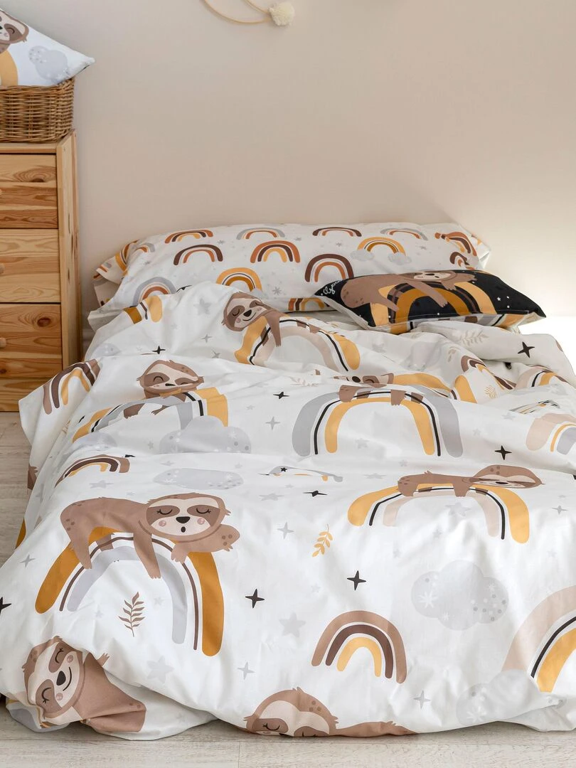 Parure housse de couette 2 pièces Sleepy sloth "Happyfriday"   Blanc