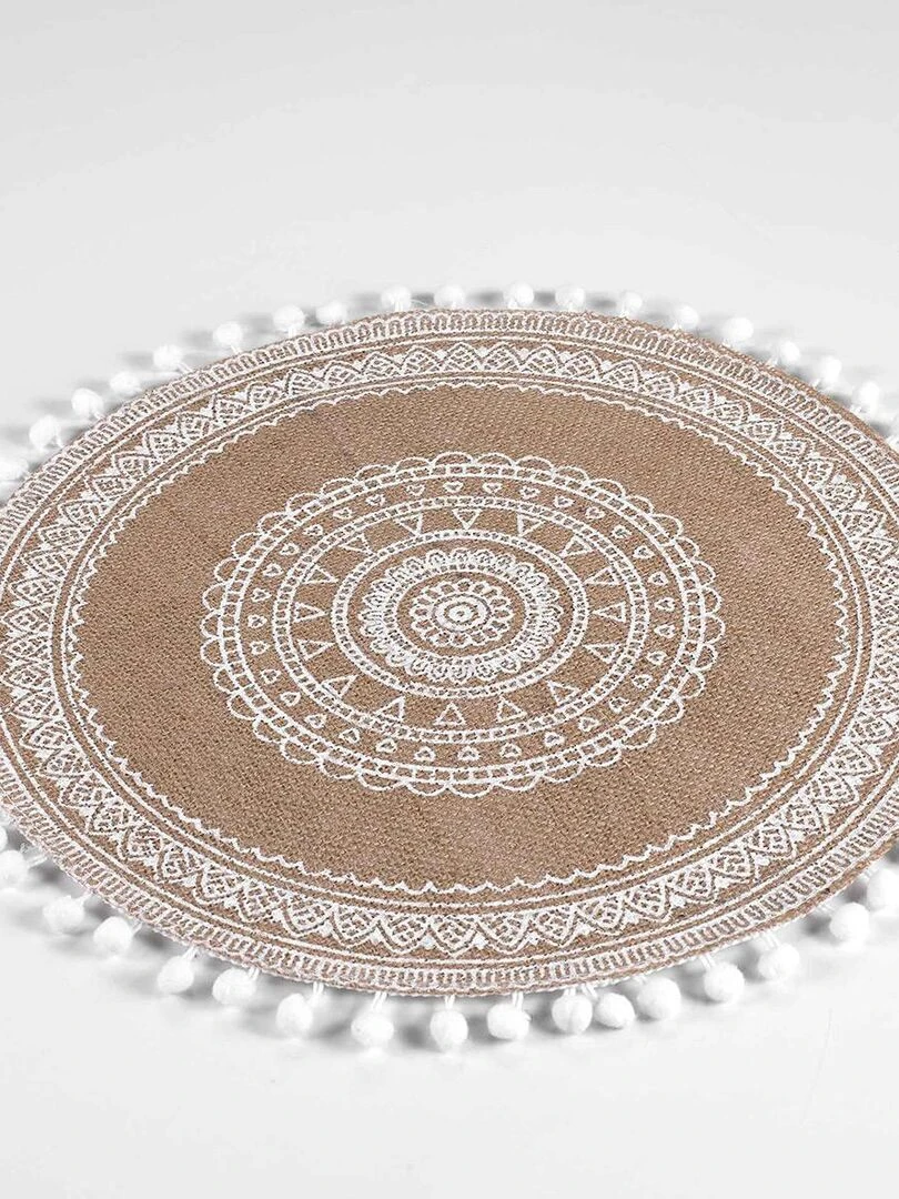 Set de table rond en jute avec pompons Blanc