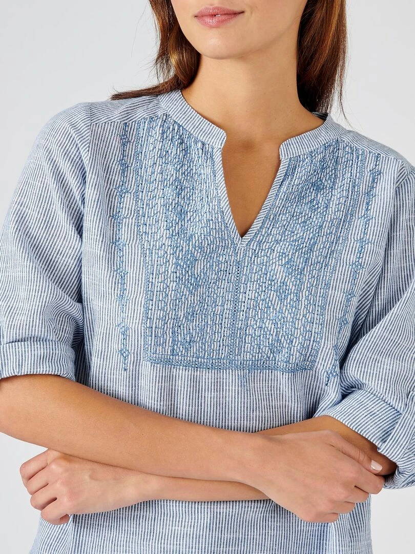 Blouse pur coton fines rayures Damart Bleu