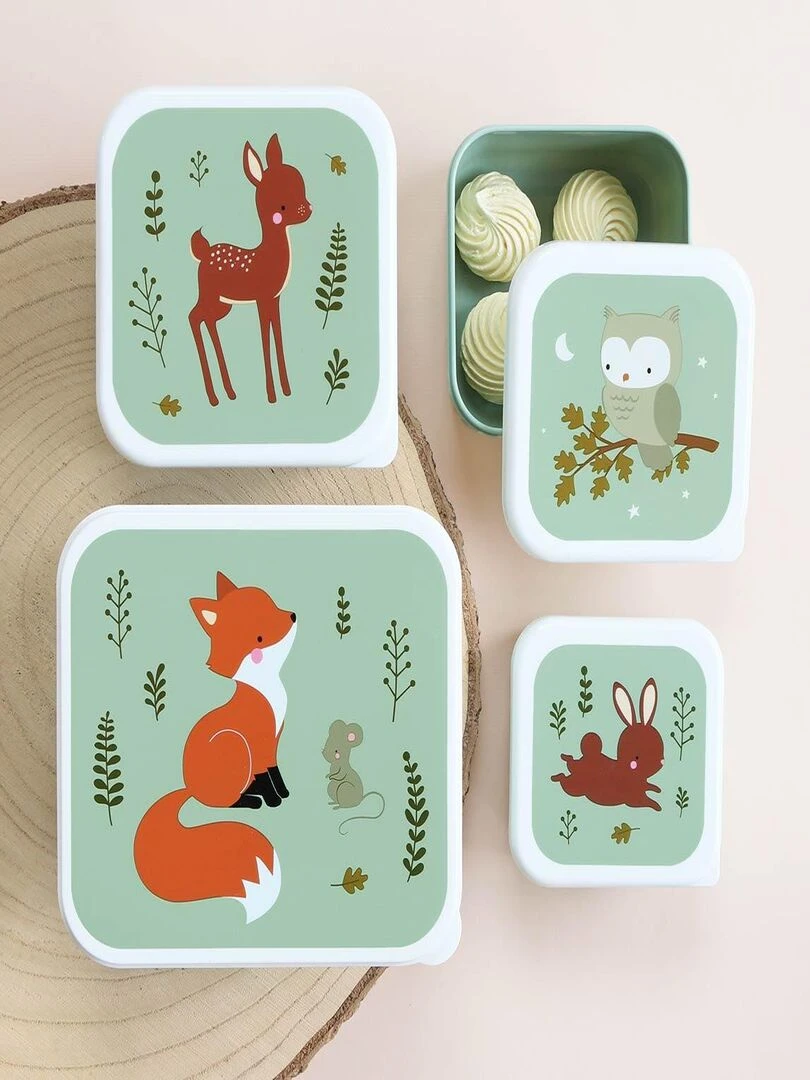 Lot de 4 boîtes à goûter Amis de la forêt vert   Vert d'eau