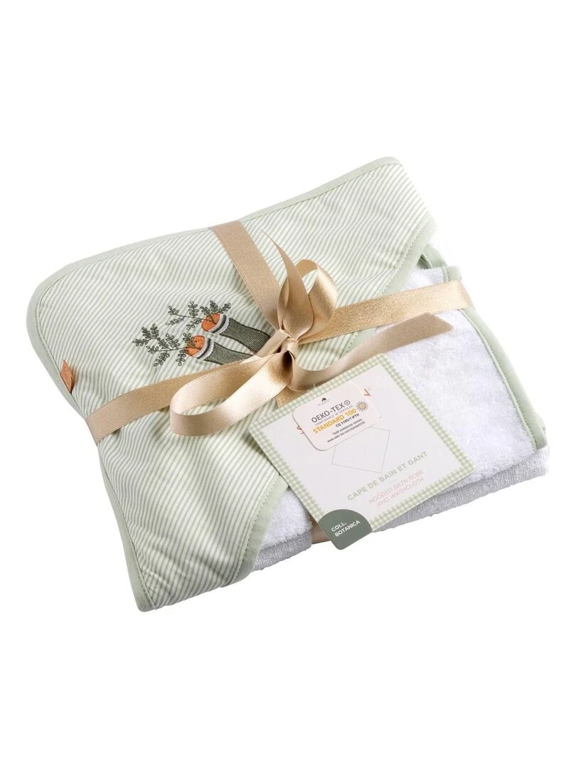 Cape de bain 75x75cm plus gant en coton blanc SAUTHON Blanc