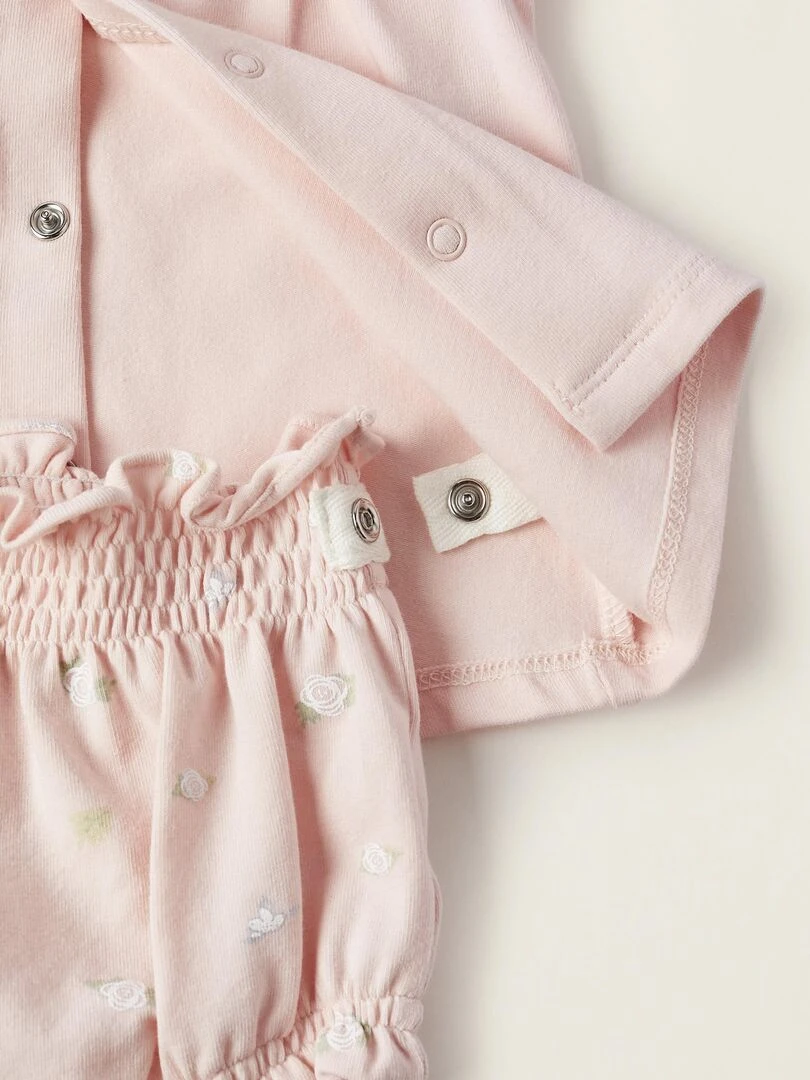 T Shirt + Bloomer en Coton pour Nouveau Né 'Roses'  EARLY BLOOM   Rose clair